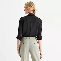 Worthington Womens Long Sleeve Satin Blouse