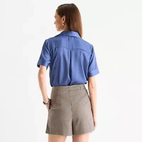 Worthington Womens Short Sleeve Regular Fit Button-Down Shirt