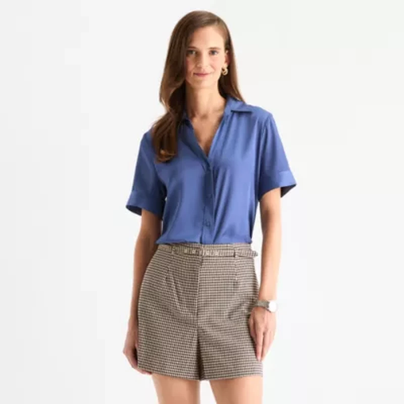Worthington Womens Short Sleeve Regular Fit Button-Down Shirt