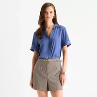 Worthington Womens Short Sleeve Regular Fit Button-Down Shirt
