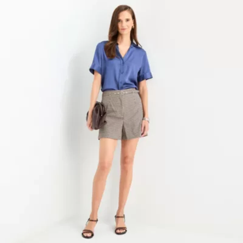 Worthington Womens Short Sleeve Regular Fit Button-Down Shirt