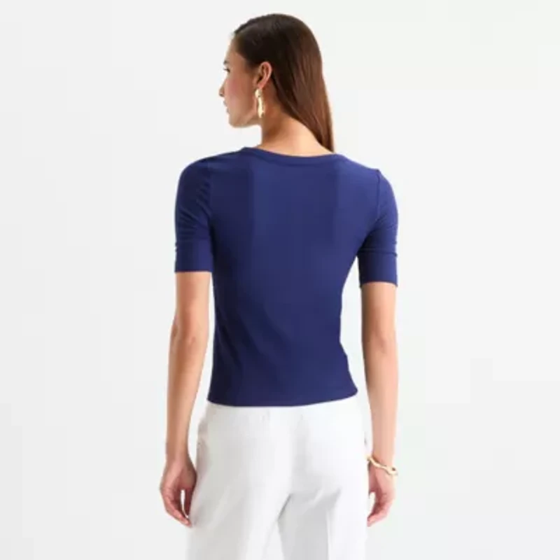 Worthington Womens Elbow Sleeve Regular Fit Henley Shirt