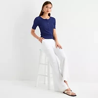 Worthington Womens Elbow Sleeve Regular Fit Henley Shirt