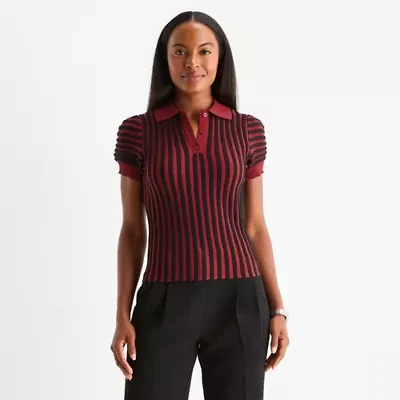 Worthington Womens Short Sleeve Striped Pullover Sweater