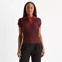 Worthington Womens Short Sleeve Striped Pullover Sweater