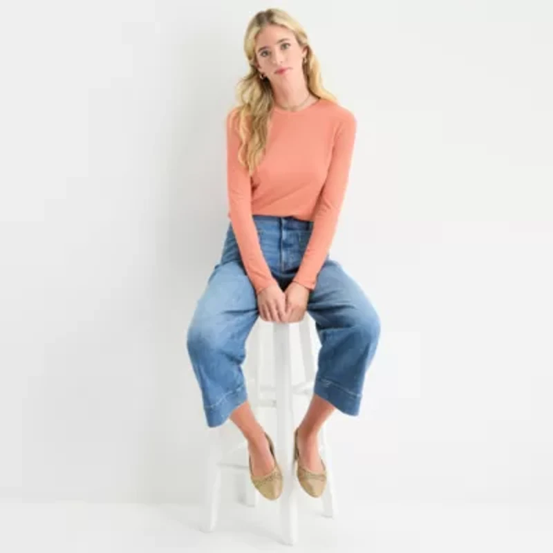 a.n.a Womens Crew Neck Long Sleeve T-Shirt