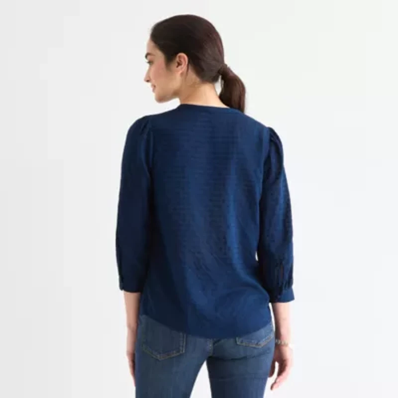 St. John's Bay Womens Crew Neck Long Sleeve Blouse