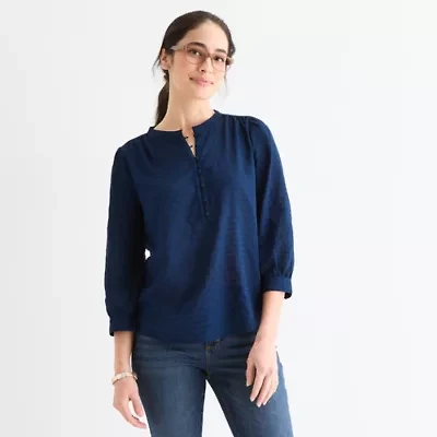 St. John's Bay Womens Crew Neck Long Sleeve Blouse