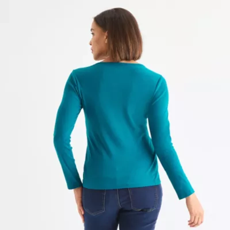 Liz Claiborne Womens Crew Neck Long Sleeve T-Shirt