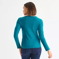 Liz Claiborne Womens Crew Neck Long Sleeve T-Shirt