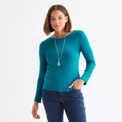 Liz Claiborne Womens Crew Neck Long Sleeve T-Shirt