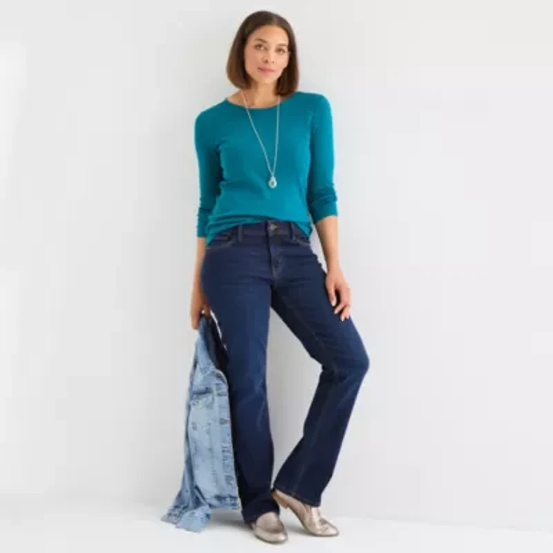Liz Claiborne Womens Crew Neck Long Sleeve T-Shirt