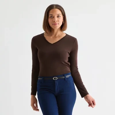 Liz Claiborne Womens V Neck Long Sleeve T-Shirt