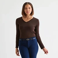 Liz Claiborne Womens V Neck Long Sleeve T-Shirt