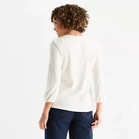 Liz Claiborne Womens Crew Neck 3/4 Sleeve Blouse