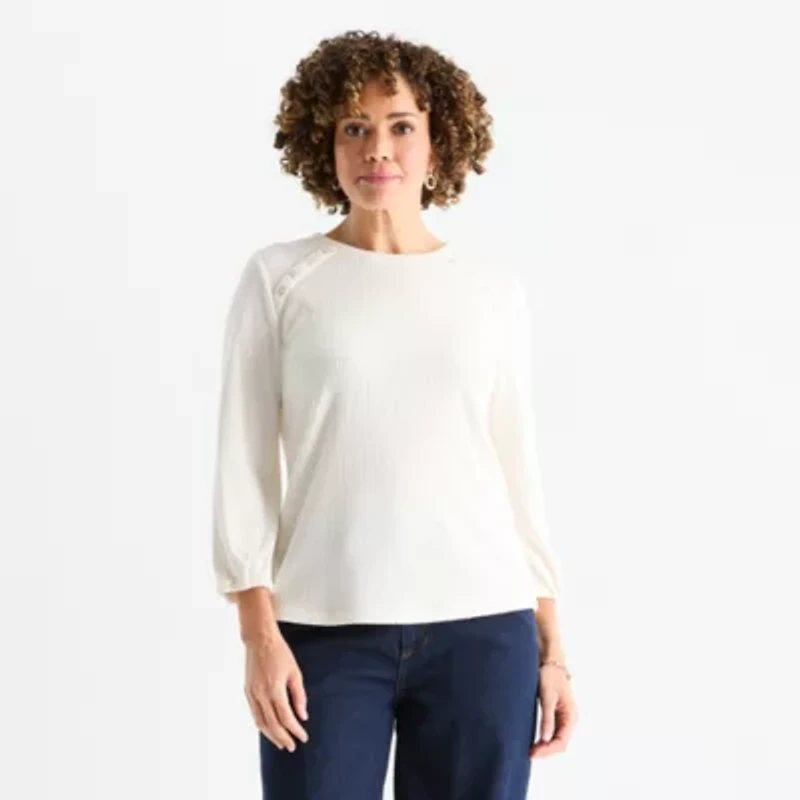 Liz Claiborne Womens Crew Neck 3/4 Sleeve Blouse