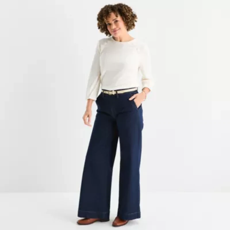 Liz Claiborne Womens Crew Neck 3/4 Sleeve Blouse