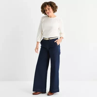 Liz Claiborne Womens Crew Neck 3/4 Sleeve Blouse