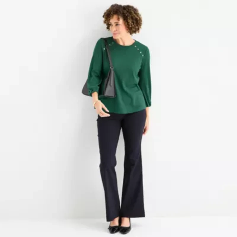 Liz Claiborne Womens Crew Neck 3/4 Sleeve Blouse