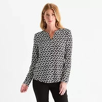 Liz Claiborne Womens Split Crew Neck Long Sleeve Blouse