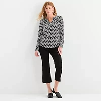 Liz Claiborne Womens Split Crew Neck Long Sleeve Blouse