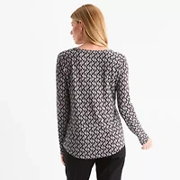 Liz Claiborne Womens Split Crew Neck Long Sleeve Blouse