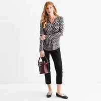 Liz Claiborne Womens Split Crew Neck Long Sleeve Blouse