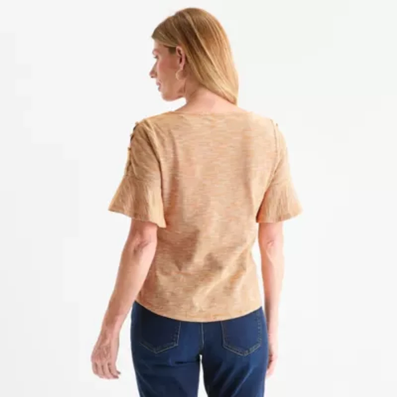 Liz Claiborne Womens Boat Neck Elbow Sleeve Blouse