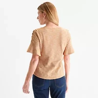 Liz Claiborne Womens Boat Neck Elbow Sleeve Blouse
