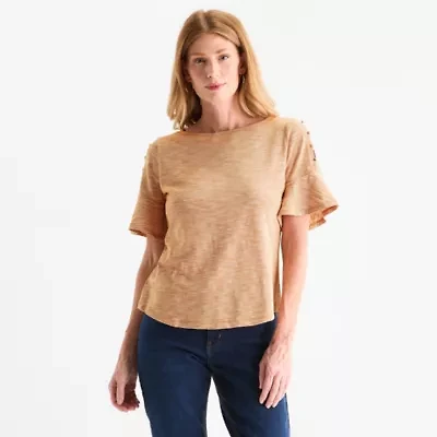 Liz Claiborne Womens Boat Neck Elbow Sleeve Blouse