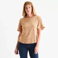 Liz Claiborne Womens Boat Neck Elbow Sleeve Blouse