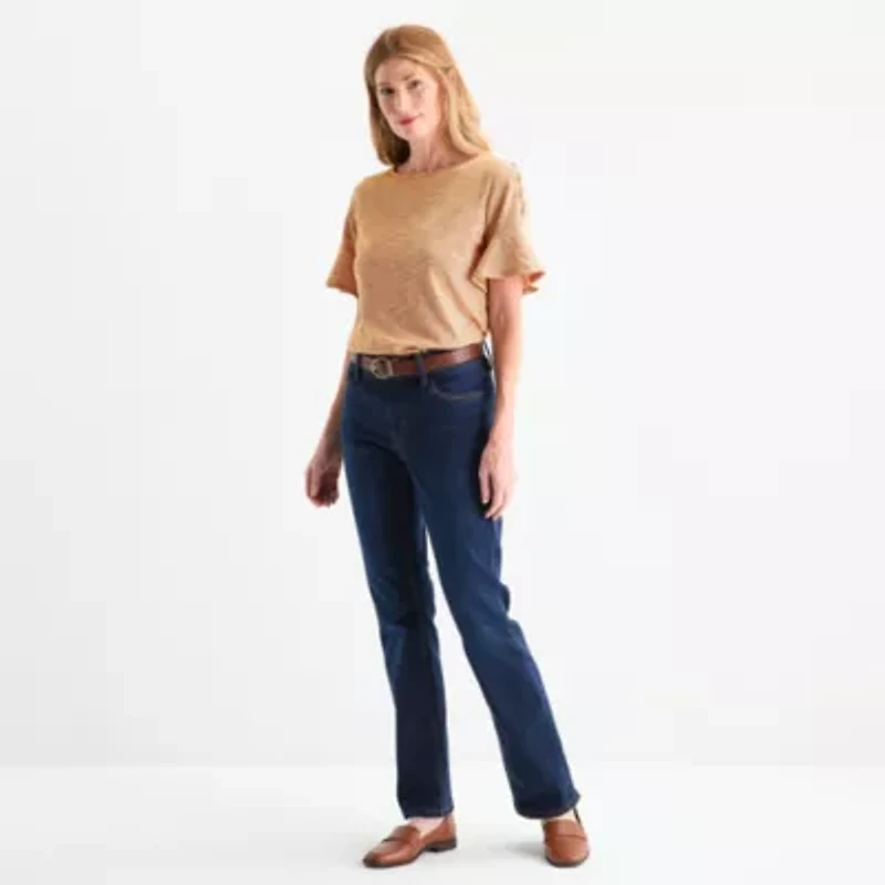 Liz Claiborne Womens Boat Neck Elbow Sleeve Blouse