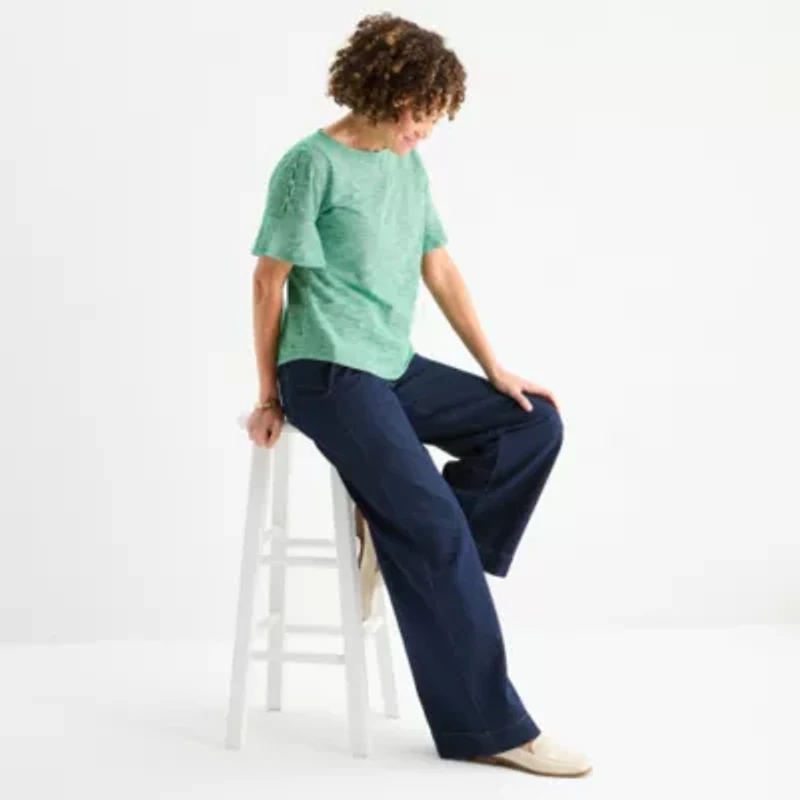 Liz Claiborne Womens Boat Neck Elbow Sleeve Blouse