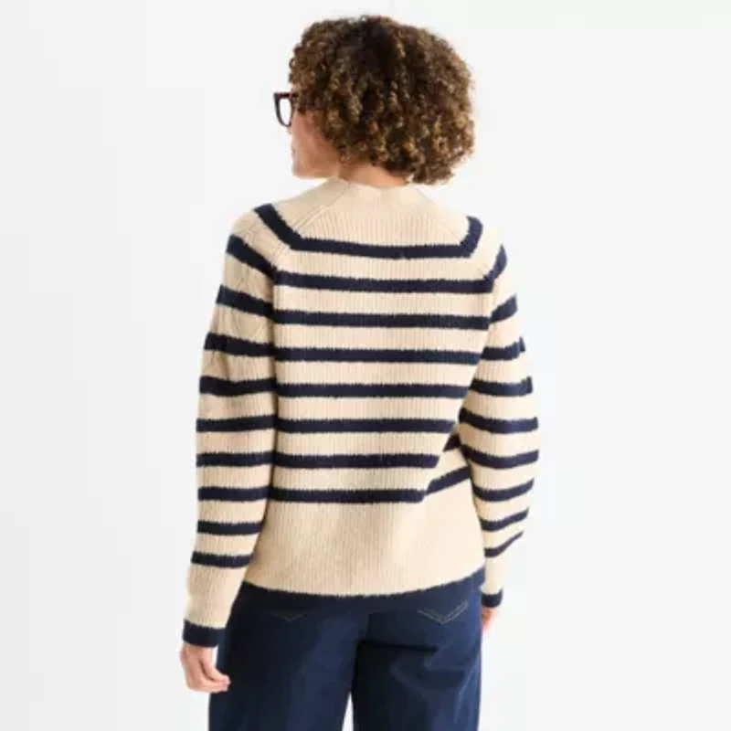 Liz Claiborne Womens Crew Neck Long Sleeve Striped Pullover Sweater