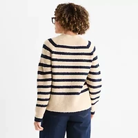 Liz Claiborne Womens Crew Neck Long Sleeve Striped Pullover Sweater