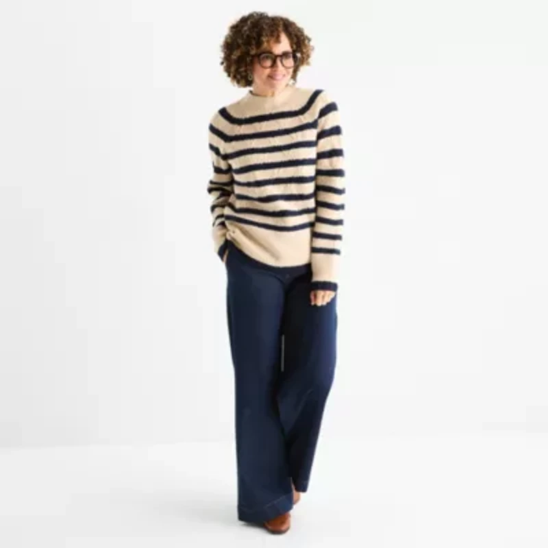 Liz Claiborne Womens Crew Neck Long Sleeve Striped Pullover Sweater