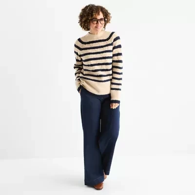 Liz Claiborne Womens Crew Neck Long Sleeve Striped Pullover Sweater