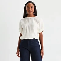 Worthington Womens Round Neck Short Sleeve Blouse