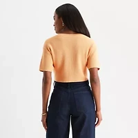 Worthington Womens Crew Neck Elbow Sleeve Pullover Sweater