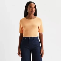 Worthington Womens Crew Neck Elbow Sleeve Pullover Sweater