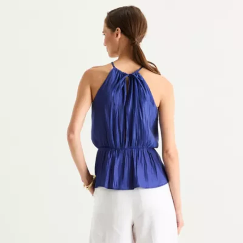 Worthington Womens Halter Neck Sleeveless Peplum Top