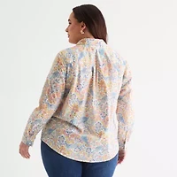 St. John's Bay Womens Plus Long Sleeve Cuffed Regular Fit Button-Down Shirt