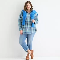 St. John's Bay Womens Long Sleeve Cuffed Regular Fit Plus Button-Down Shirt