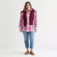 St. John's Bay Womens Plus Cuffed Long Sleeve Regular Fit Button-Down Shirt