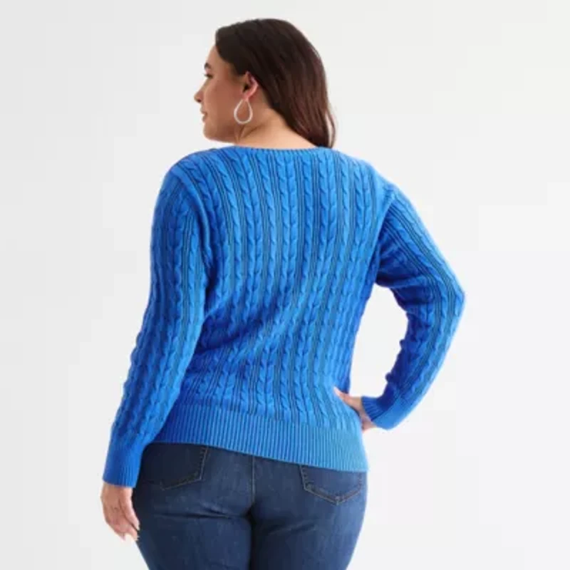 St. John's Bay Plus Womens Crew Neck Adaptive Long Sleeve Easy-on + Easy-off Pullover Sweater