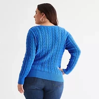 St. John's Bay Plus Womens Crew Neck Adaptive Long Sleeve Easy-on + Easy-off Pullover Sweater