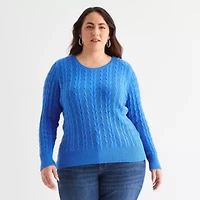 St. John's Bay Plus Womens Crew Neck Adaptive Long Sleeve Easy-on + Easy-off Pullover Sweater