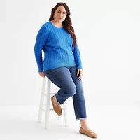 St. John's Bay Plus Womens Crew Neck Adaptive Long Sleeve Easy-on + Easy-off Pullover Sweater