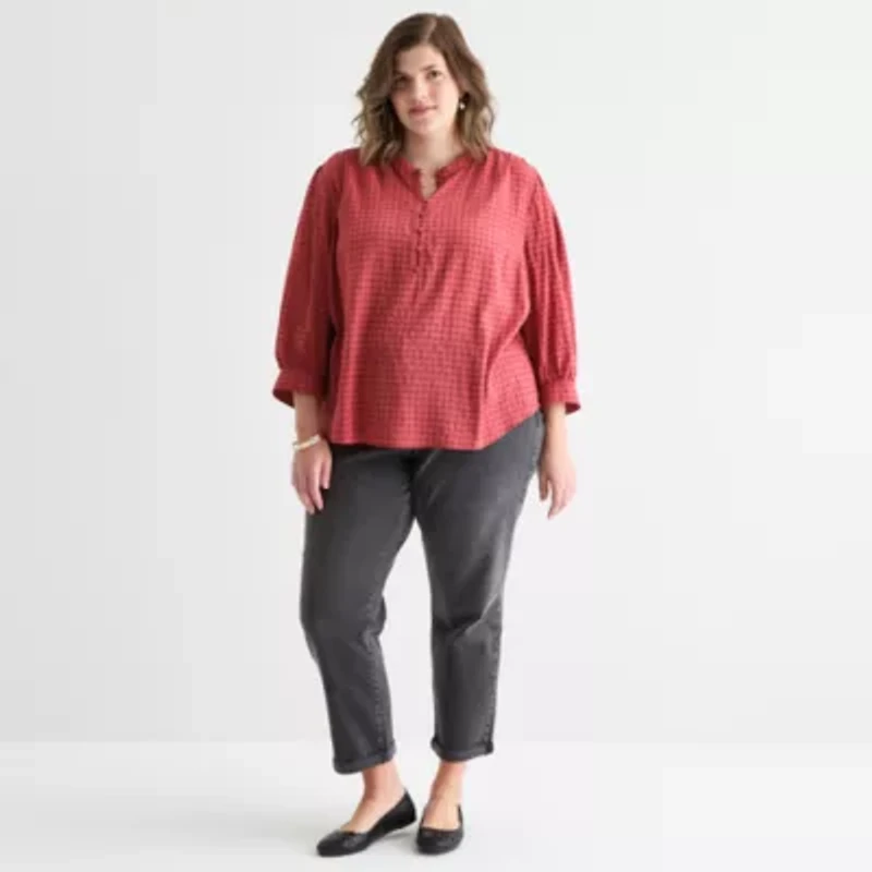 St. John's Bay Womens Plus 3/4 Sleeve Blouse
