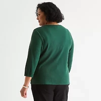 Liz Claiborne Womens Plus Crew Neck 3/4 Sleeve Blouse